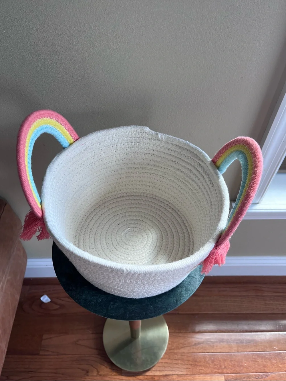 Target Kids White Rope Basket with Pink and Pastel Rainbow Handles - Picture 6 of 6